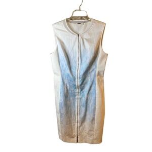 Elie Tahari Mesh Neckline Sleeveless Front Zipper Dress Blue Gradient US 12